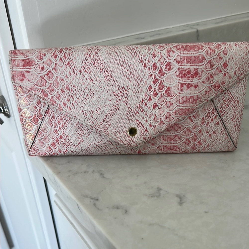 Neiman Marcus Pink Clutch with Snakeskin Pattern